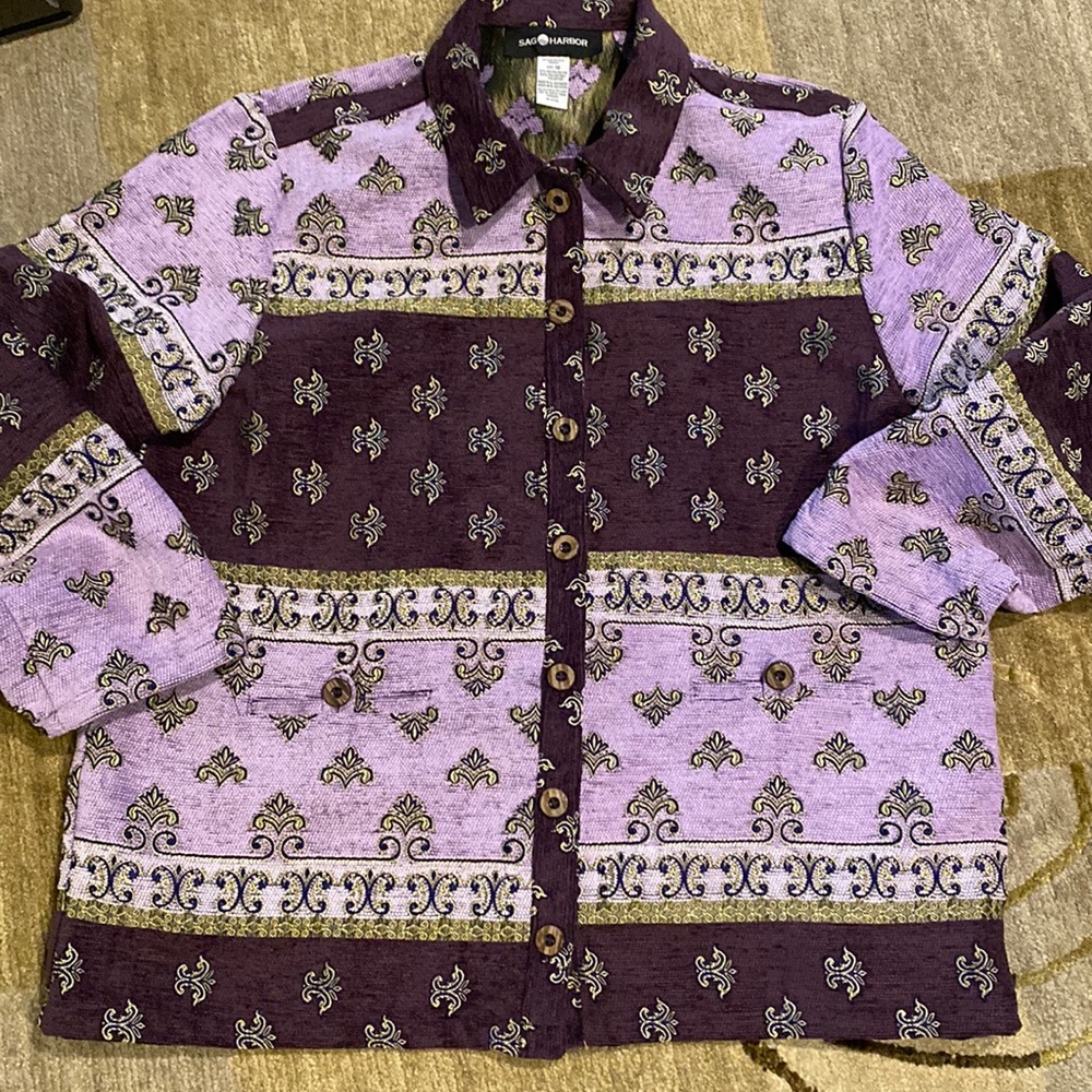 Funky Boho Sag Harbor Purple & Gold Tapestry Thick Jacket (RN# 51735)